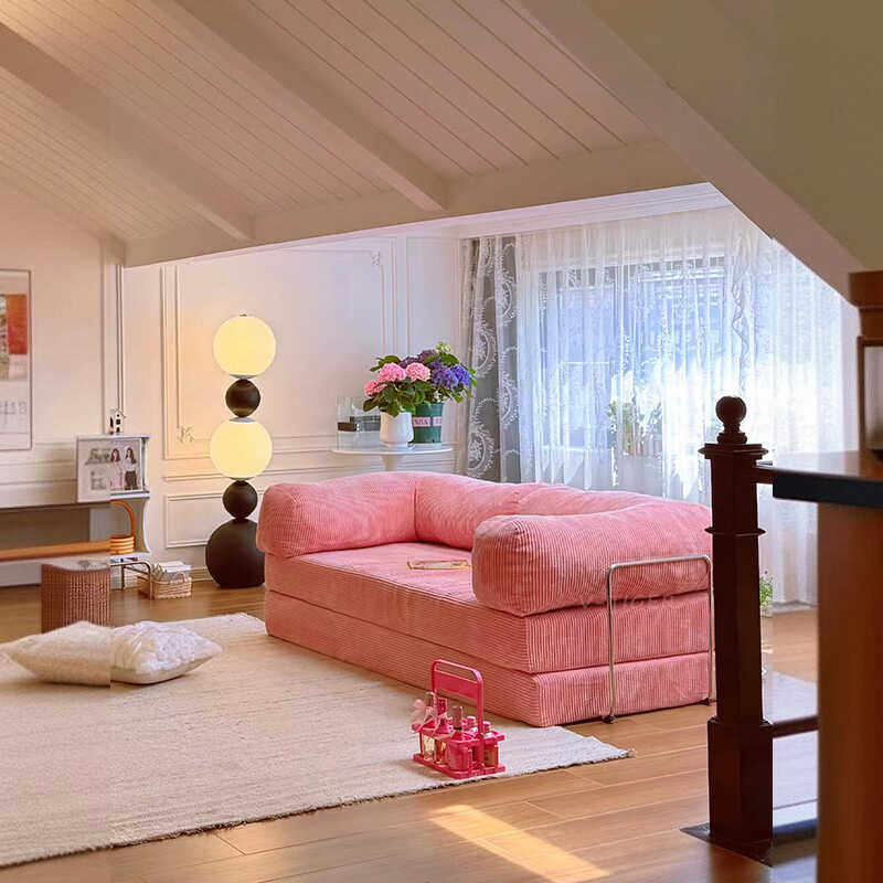 Retro Maillard Fabric Sofa Bed - Mid-century Healing, Detachable Washable, Folding for Small Spaces
