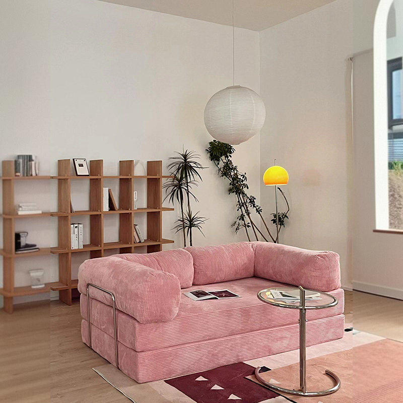 Retro Maillard Fabric Sofa Bed - Mid-century Healing, Detachable Washable, Folding for Small Spaces