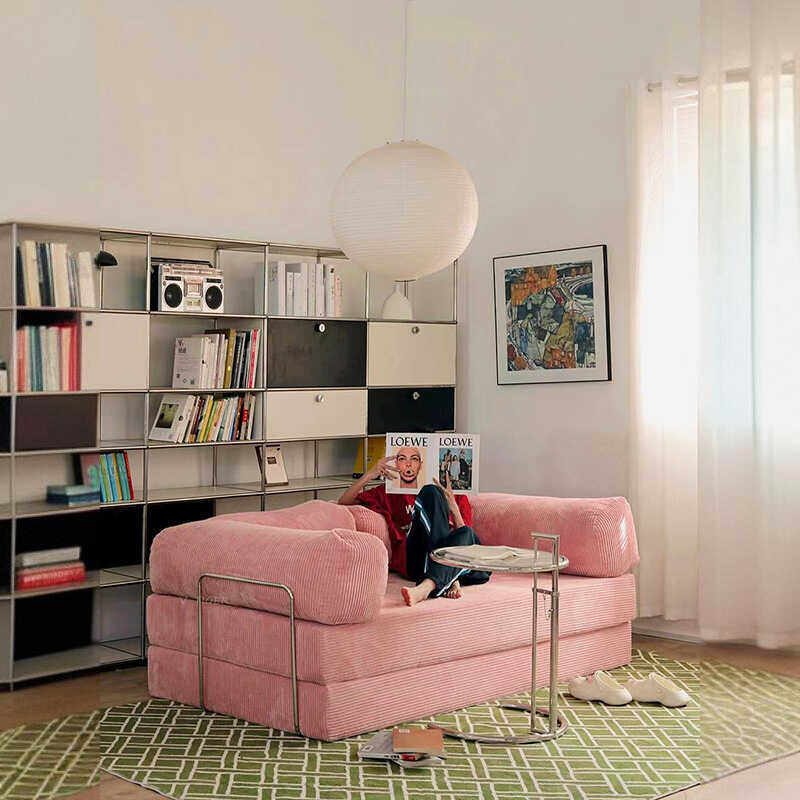 Retro Maillard Fabric Sofa Bed - Mid-century Healing, Detachable Washable, Folding for Small Spaces