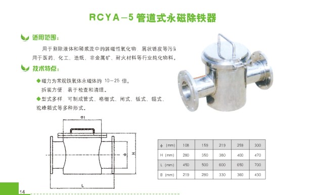 RCYA-5 In-Line Permanent Magnetic Iron Remover