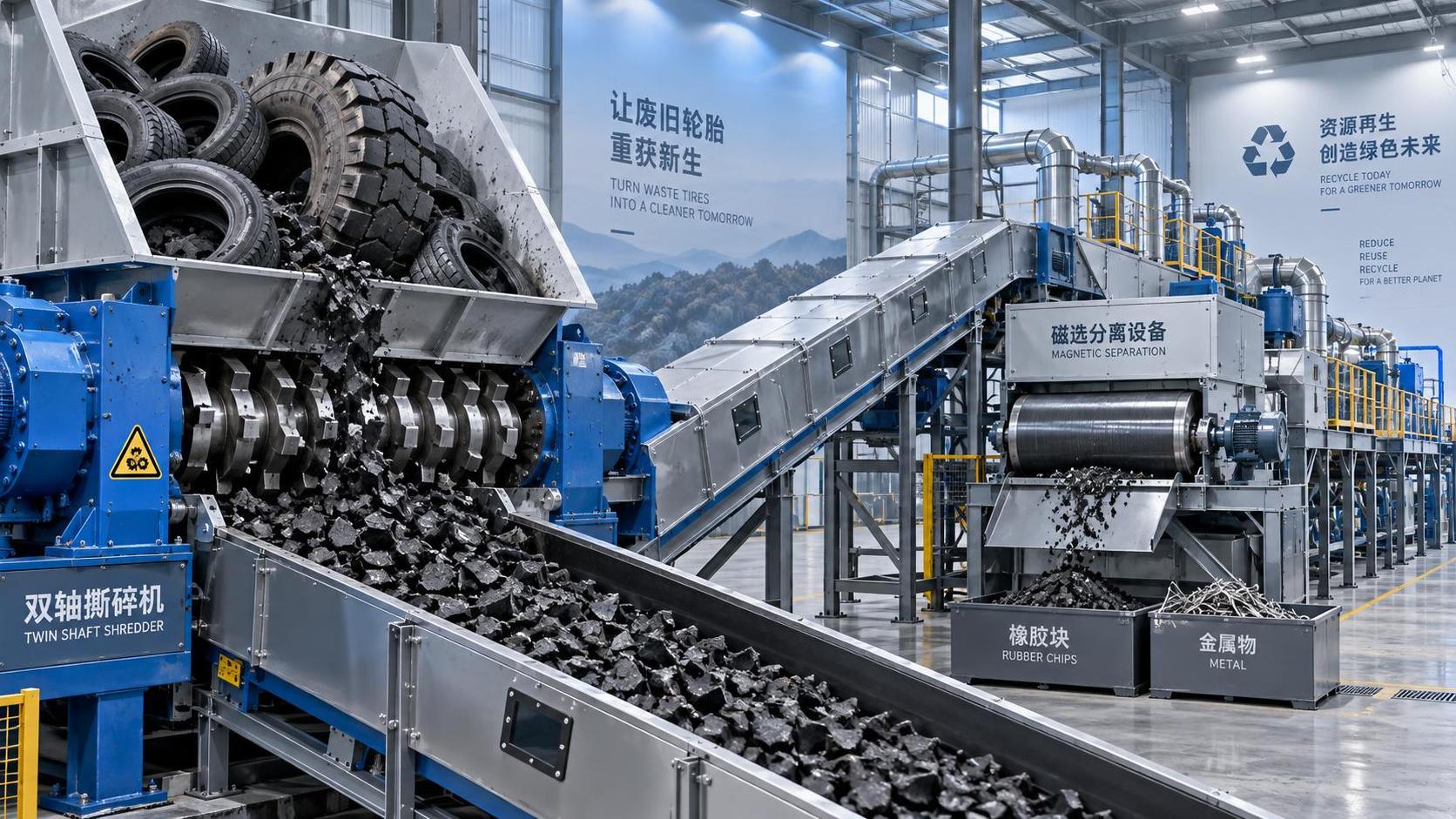 How tyre recycling machine throughput changes with tyre size