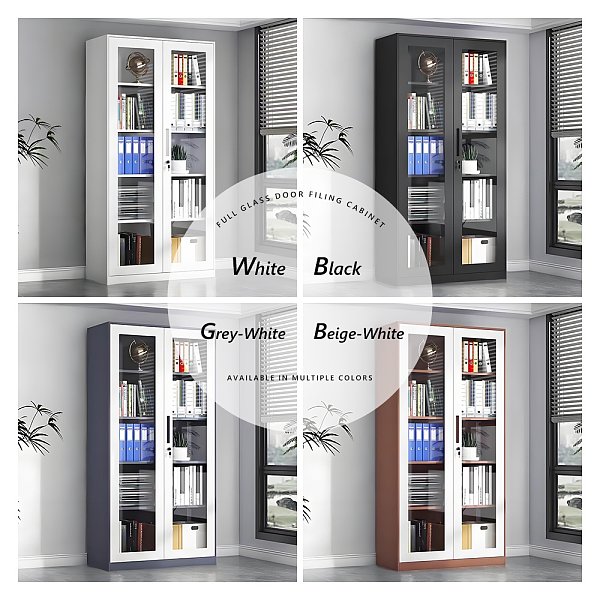 Glass door filing cabinet-Multiple colors available - color chart included