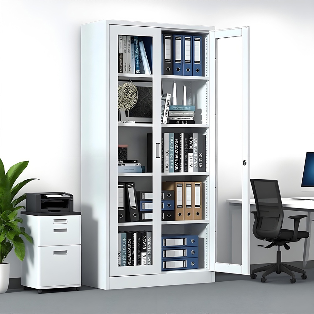 Glass door filing cabinet - white