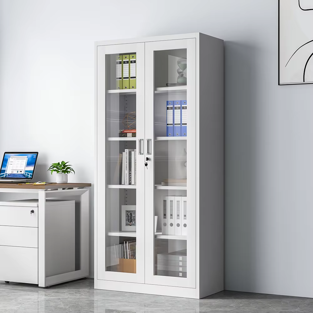 Glass door filing cabinet - white
