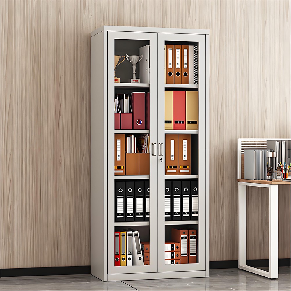 Glass door filing cabinet - white