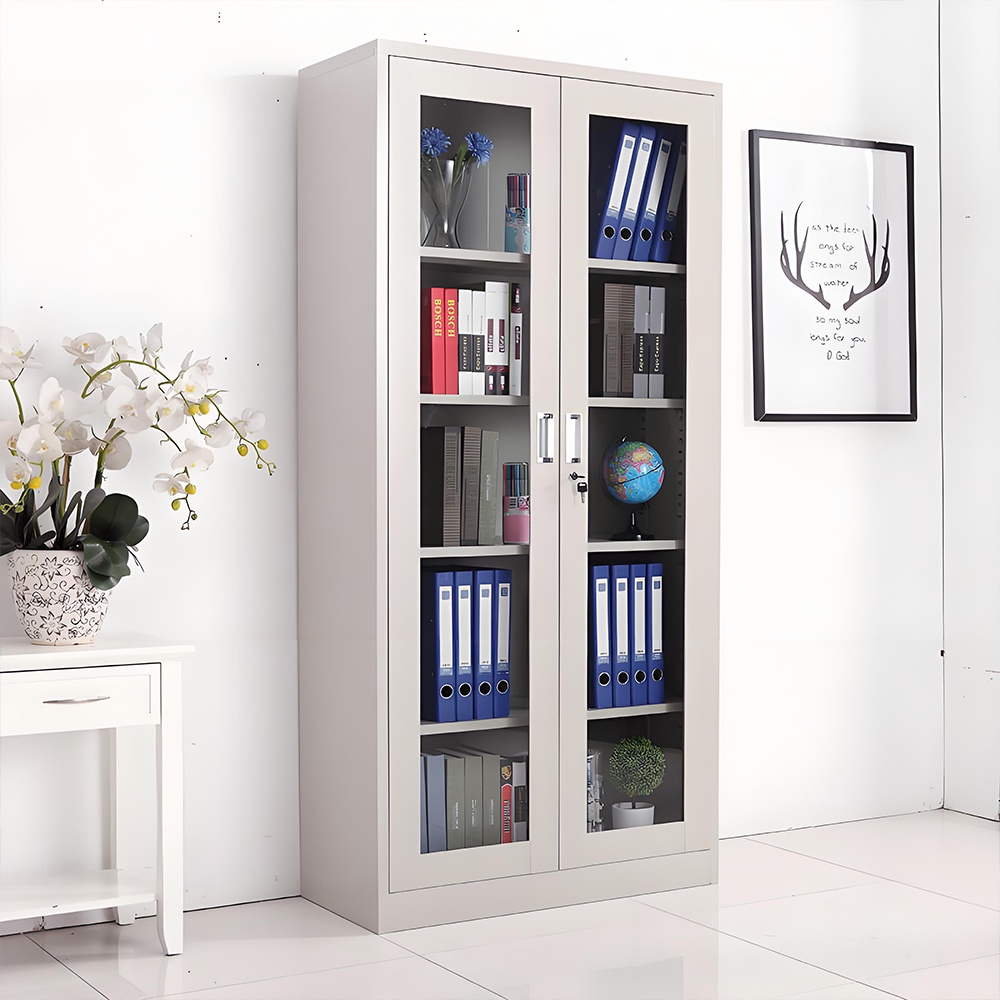 Glass door filing cabinet - white