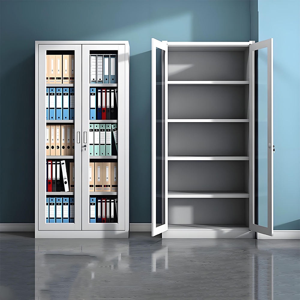 Glass door filing cabinet - white