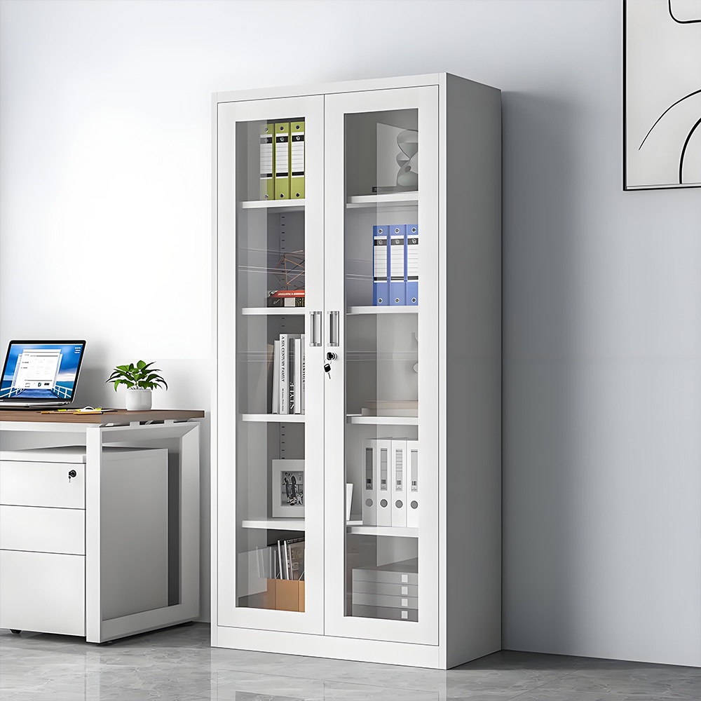 Glass door filing cabinet - white