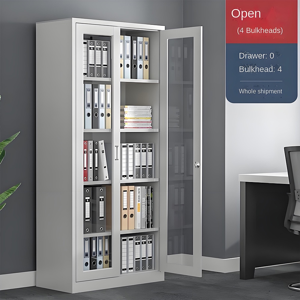 Glass door filing cabinet - white