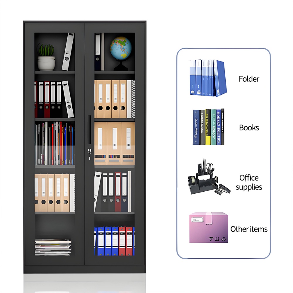 Glass door filing cabinet - black