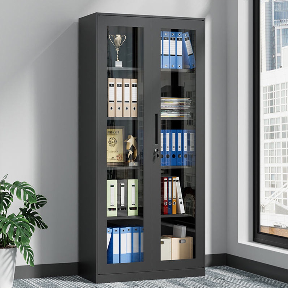 Glass door filing cabinet - black