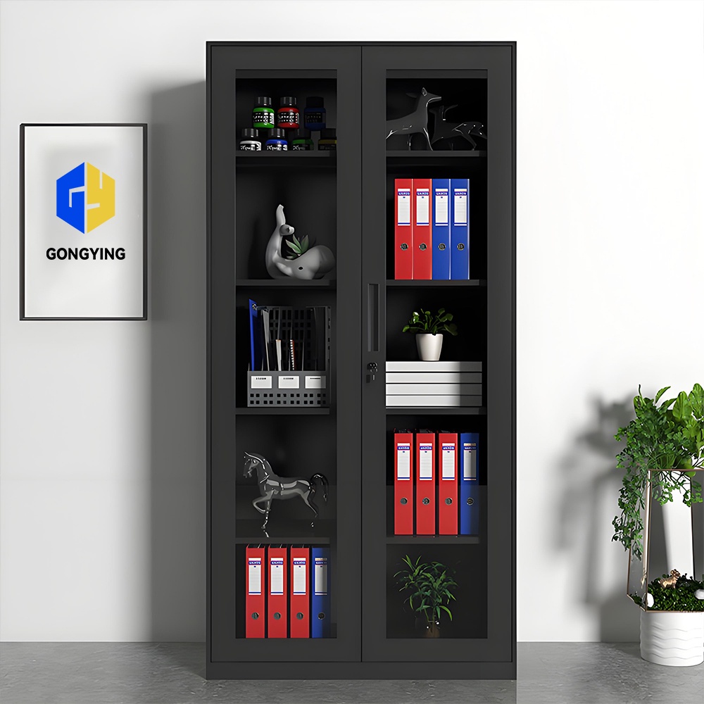 Glass door filing cabinet - black