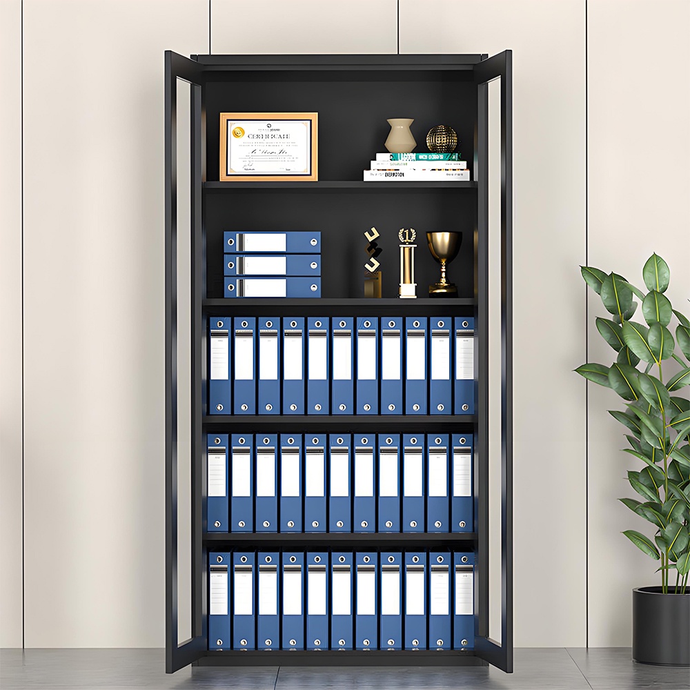 Glass door filing cabinet - black