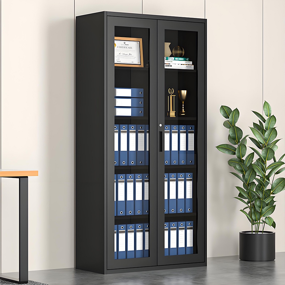 Glass door filing cabinet - black