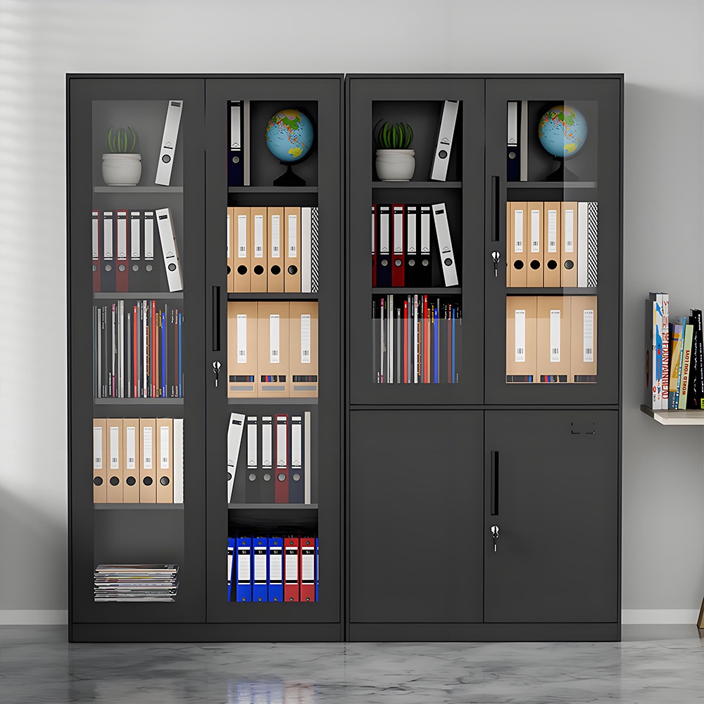 Glass door filing cabinet - black