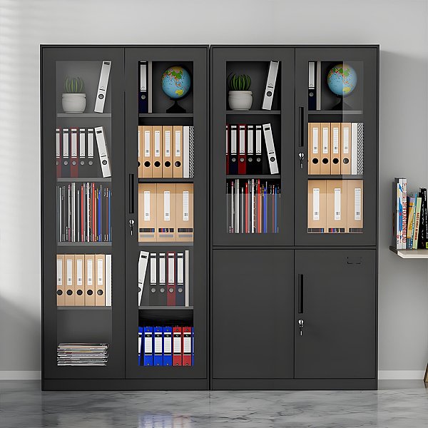 Glass door filing cabinet - black