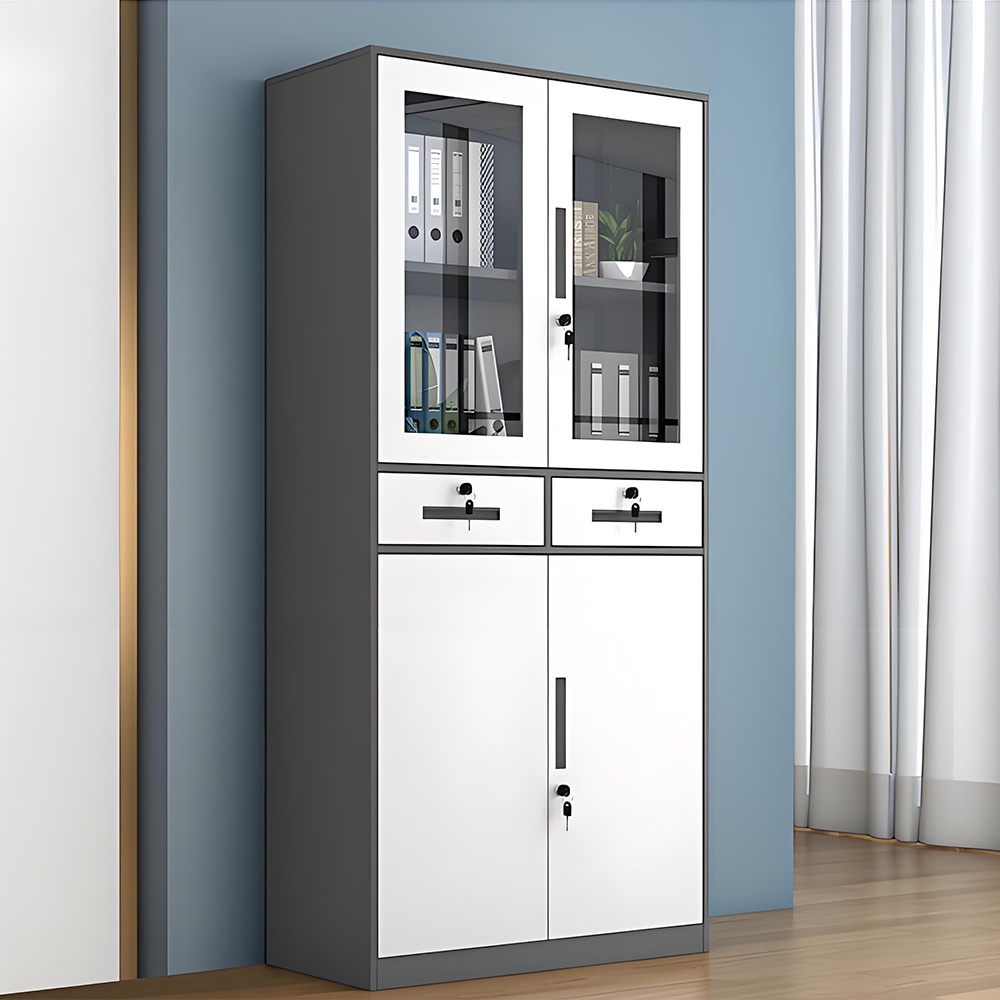 Drawer-style filing cabinet - 4 doors - gray & white