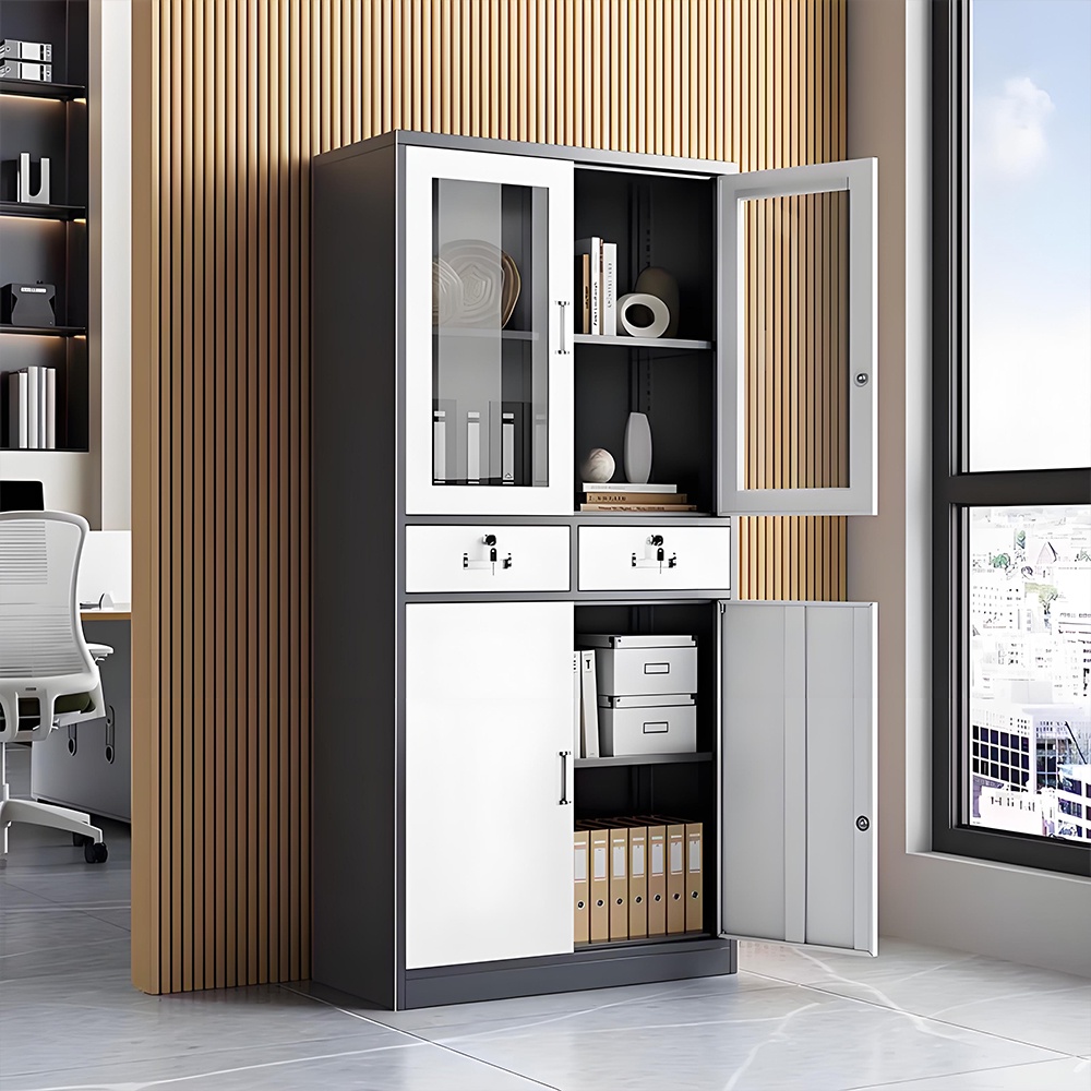 Drawer-style filing cabinet - 4 doors - gray & white