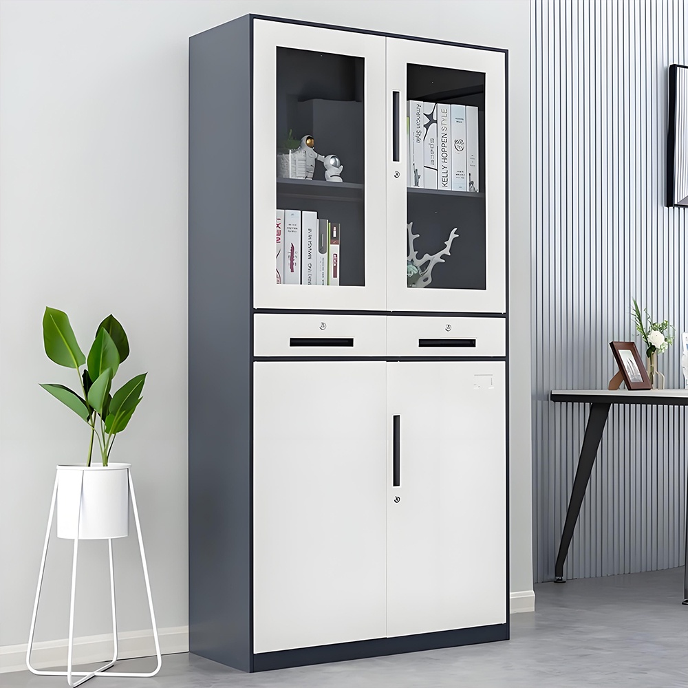 Drawer-style filing cabinet - 4 doors - gray & white