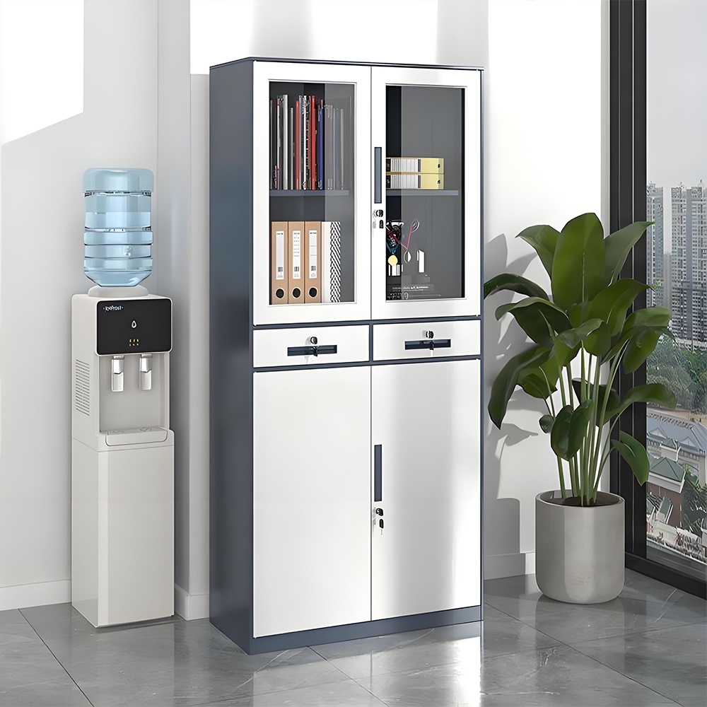 Drawer-style filing cabinet - 4 doors - gray & white