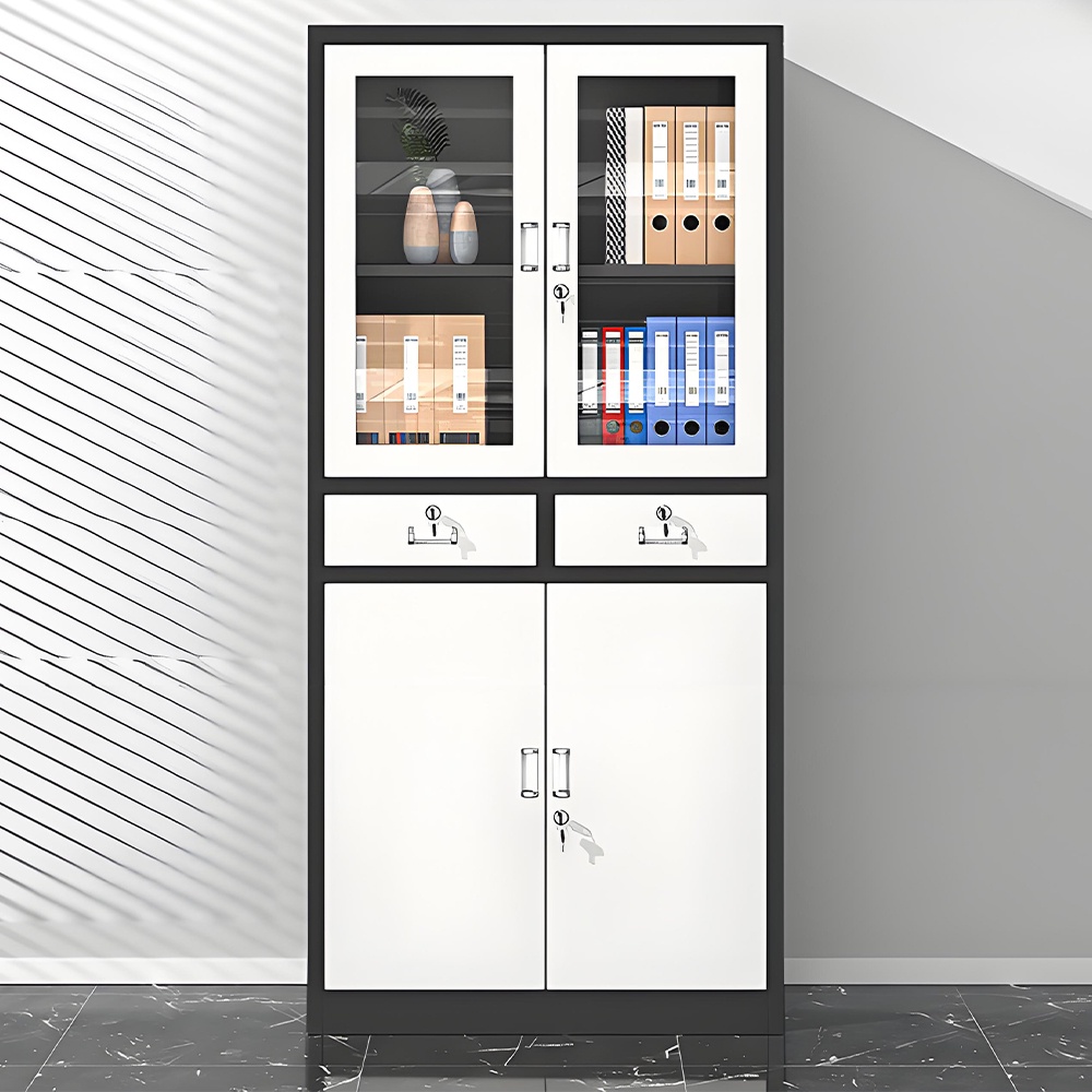 Drawer-style filing cabinet - 4 doors - gray & white