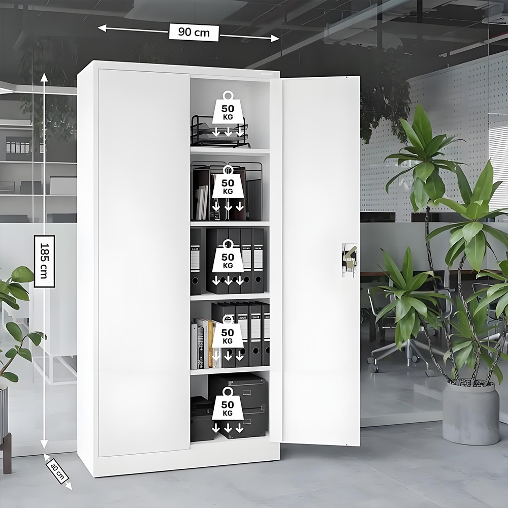 Steel filing cabinet - 2 doors - white