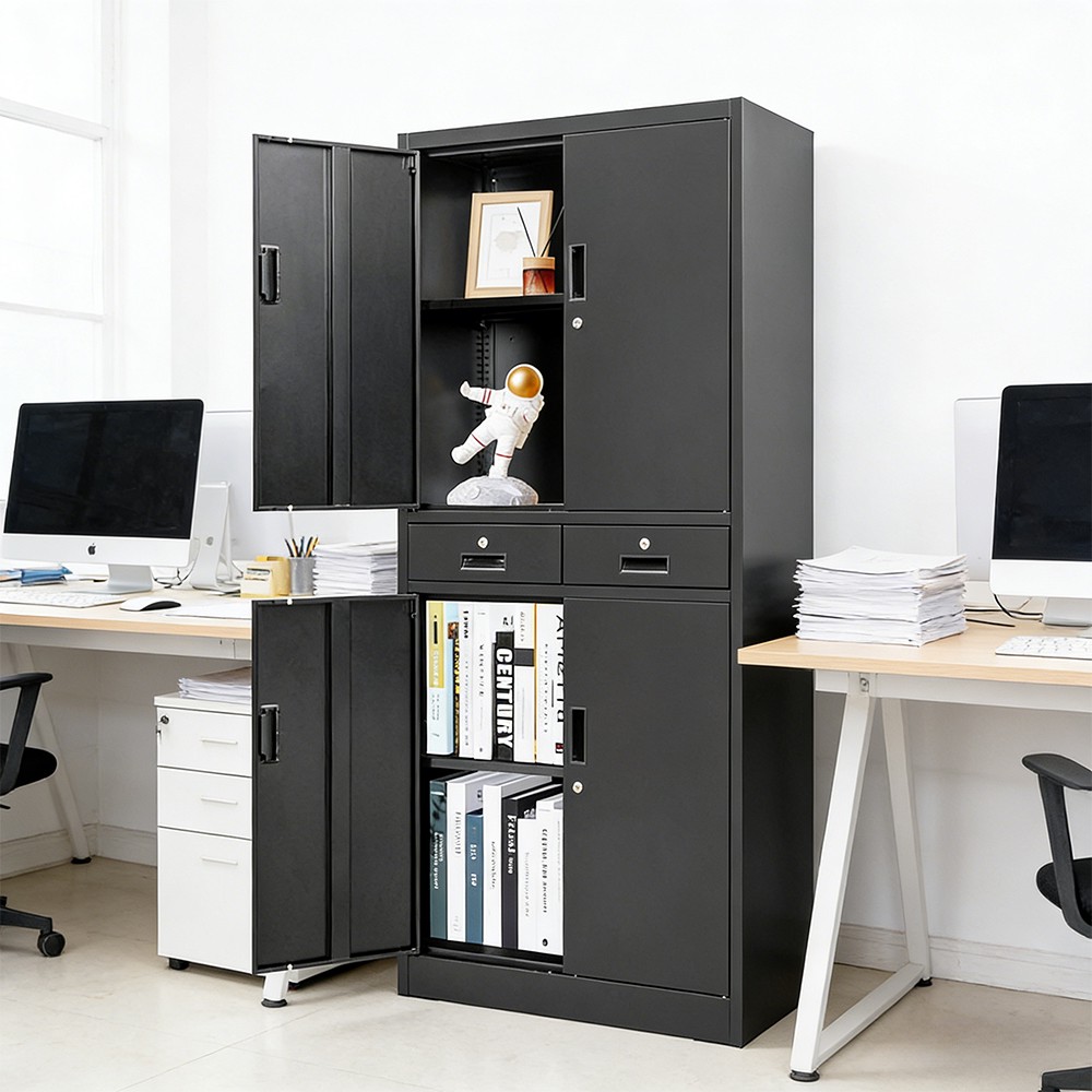 Drawer-type steel filing cabinet - 4 doors - black