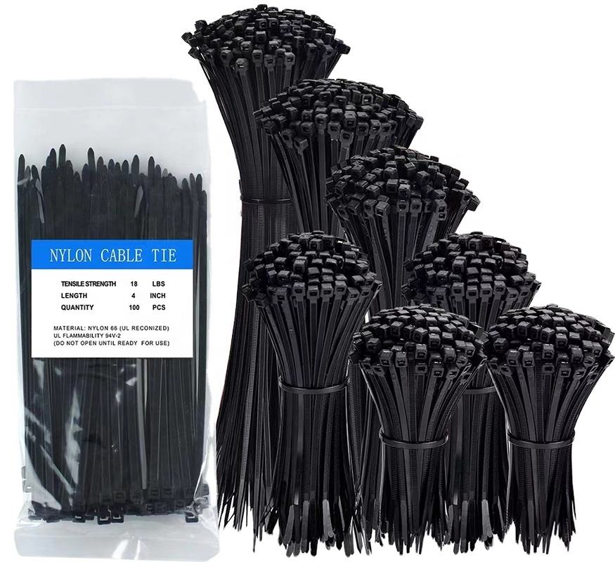 LF-100-Self Locking Nylon 66 Cable Tie Black White UV Resistant Plastic Zip Tie Fastener