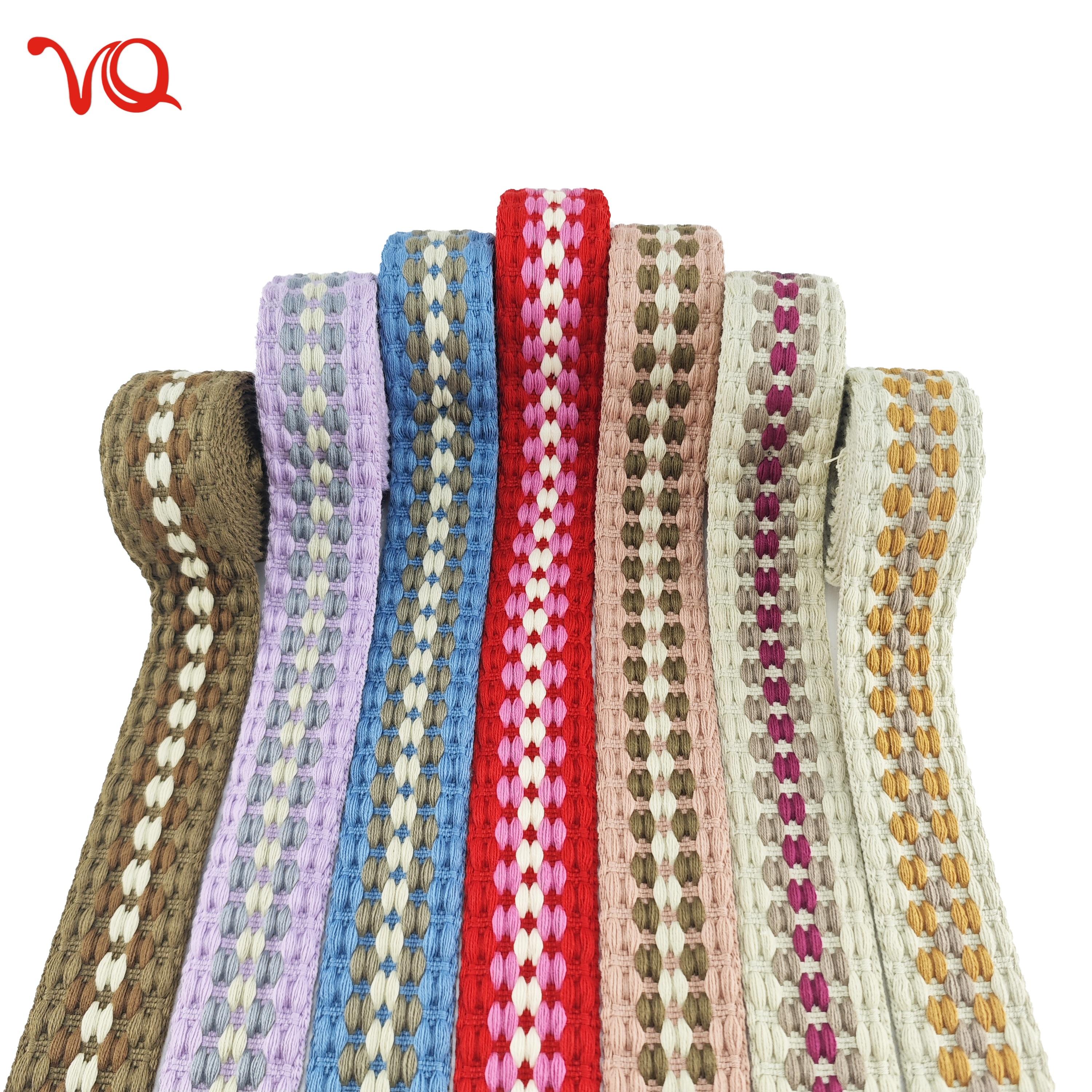 3.8cm Wide Pure Cotton Woven Webbing Pearl Pattern Three Colors Tape Spot Goods Braided Webbing Vintage Cotton Jacquard Ribbon