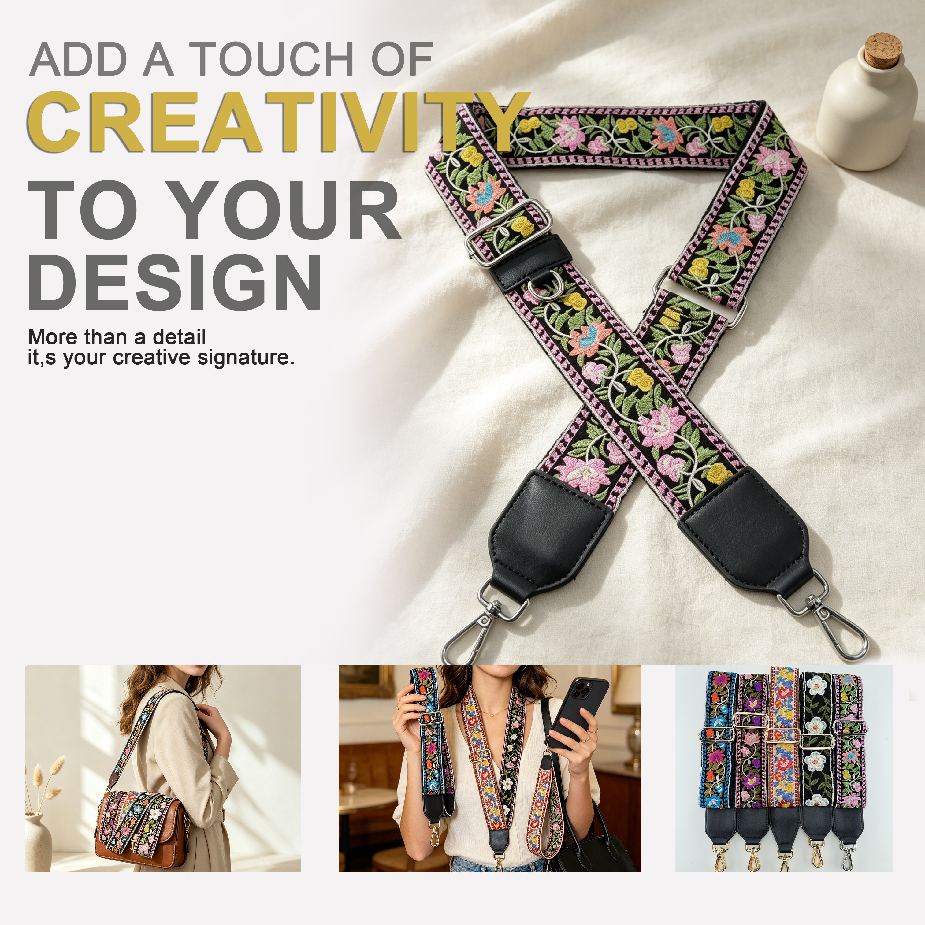 Custom High Quality Bag Strap 2 Inch Embroidered Woven Webbing for Arts and Crafts Luxury Bag Strap High Density