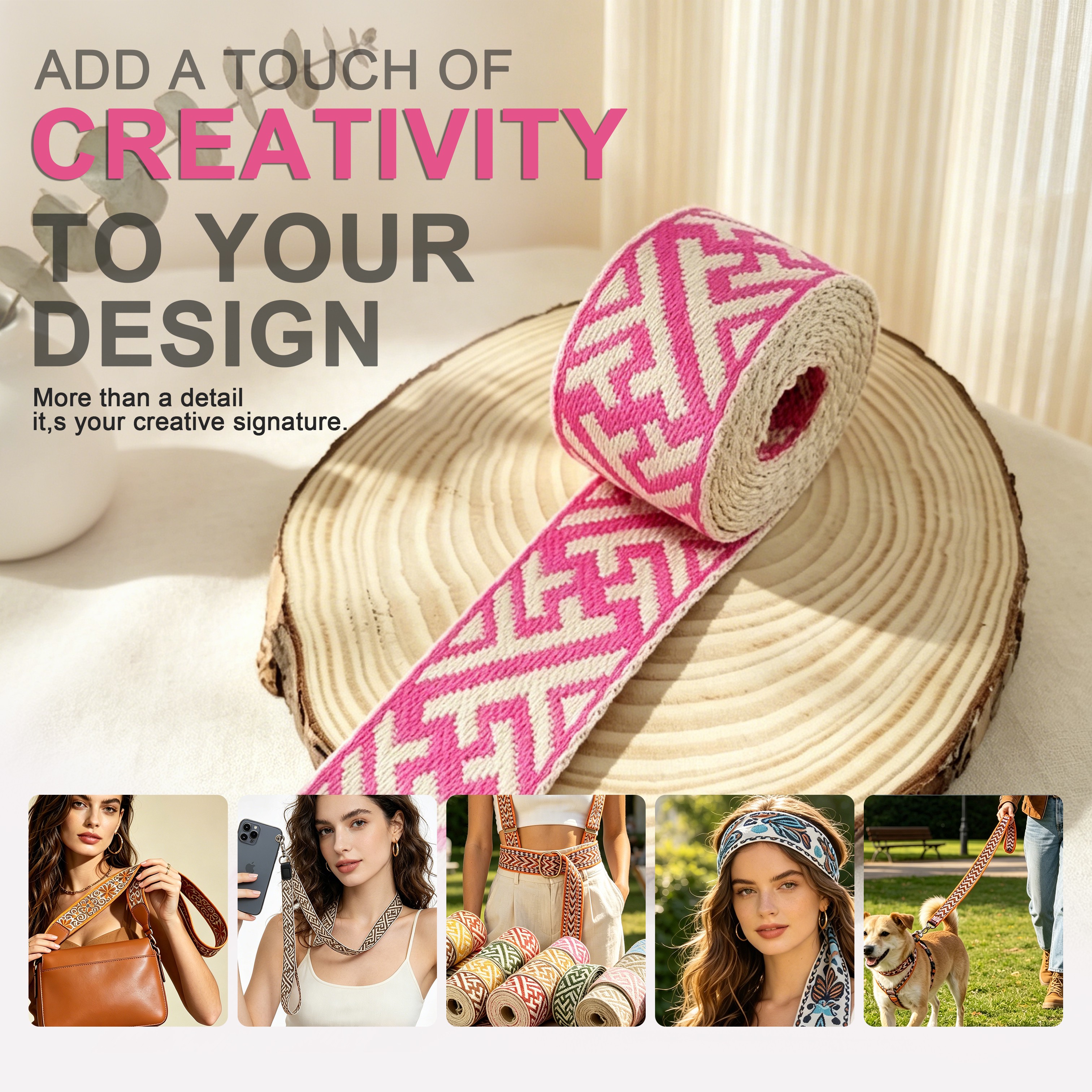 Jacquard Webbing Strap Geometric Pattern Woven Tape for Bag Handle Camera Strap Pet Collar Leash Accessories