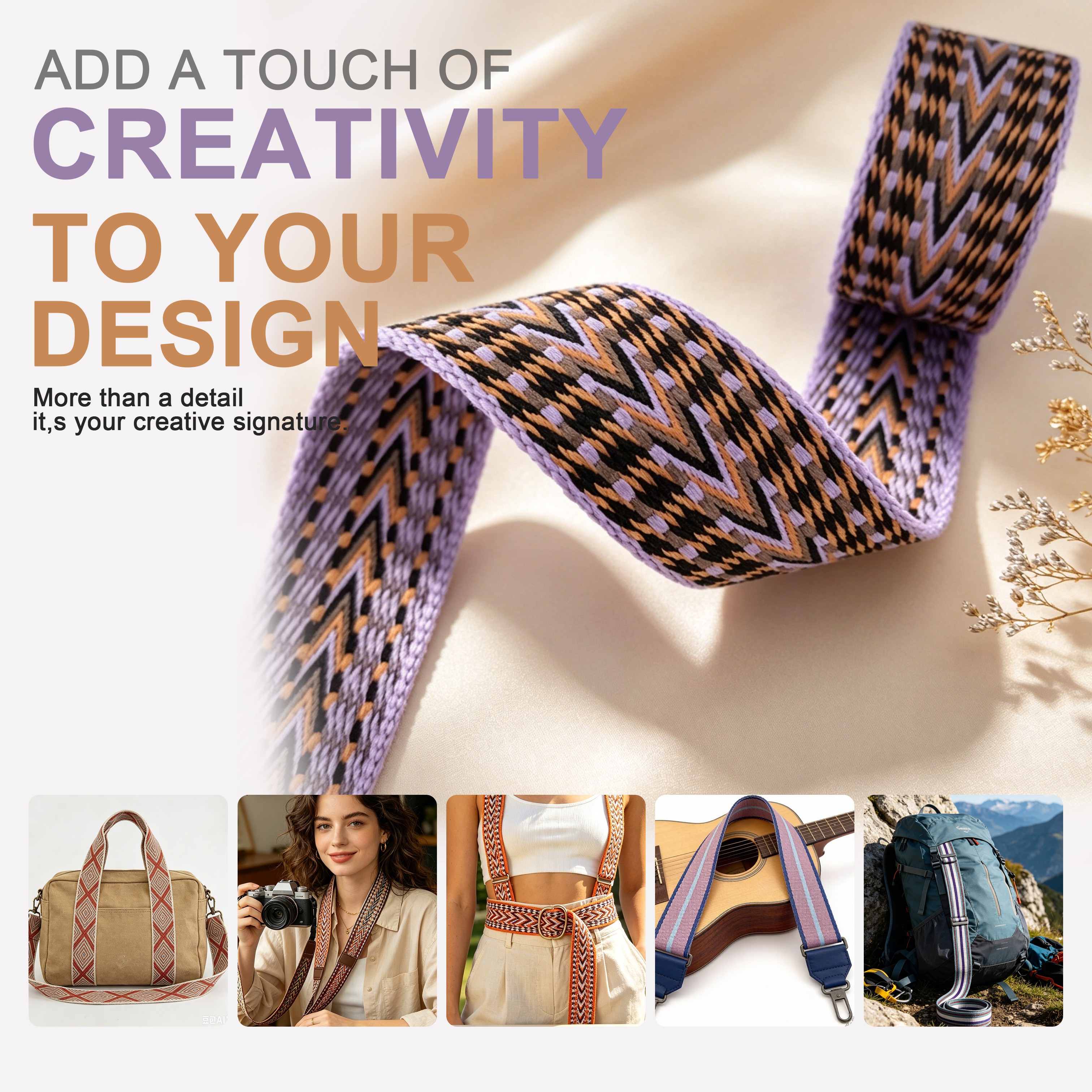 3.8CM National Style Bag Strap Guitar Strap Hand Strap Polyester Jacquard Weave Webbing Strap Wholesale