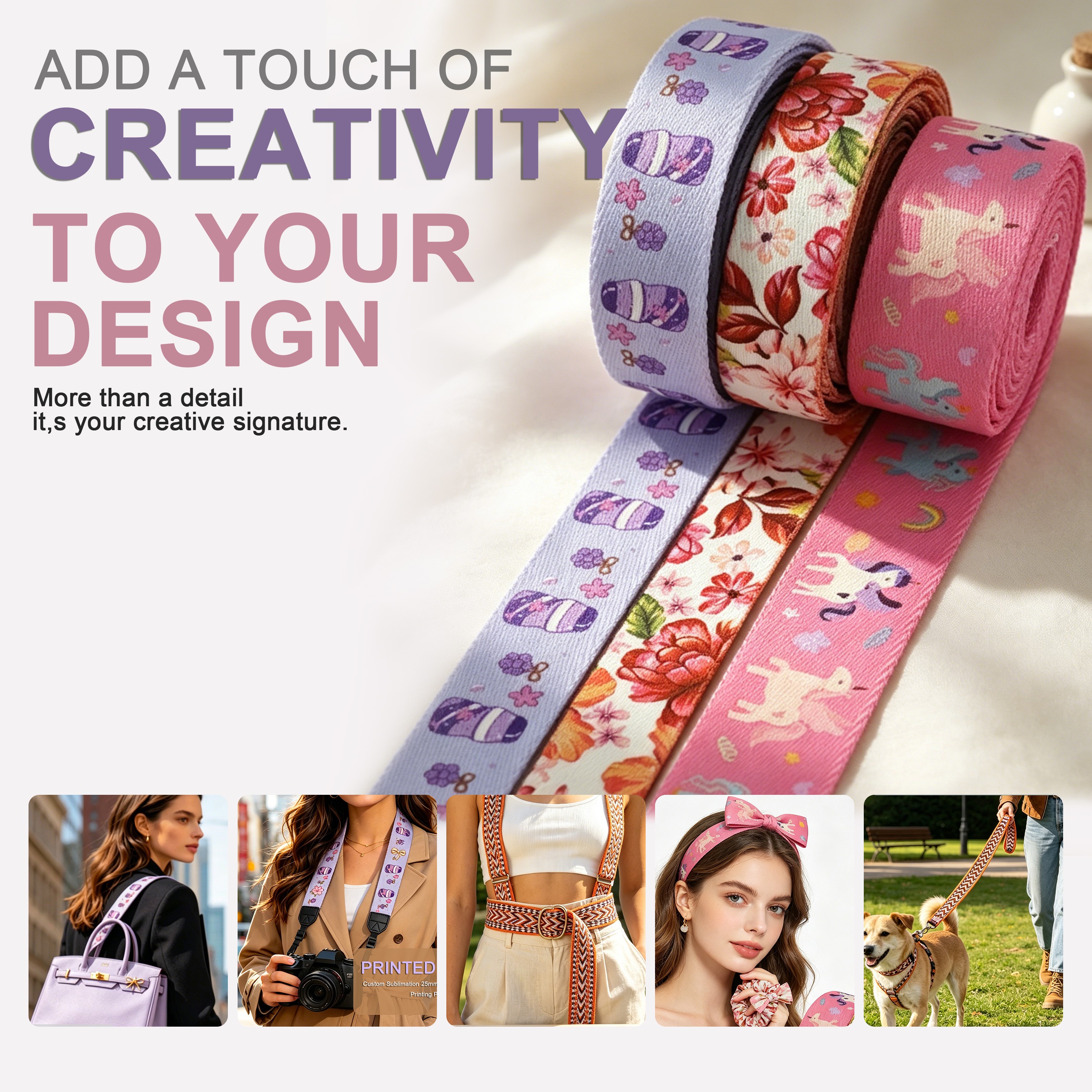 Custom Sublimation 25mm 38mm Customized cartoon Pattern Comfortable Printing Polyester Webbing for Dog Leash