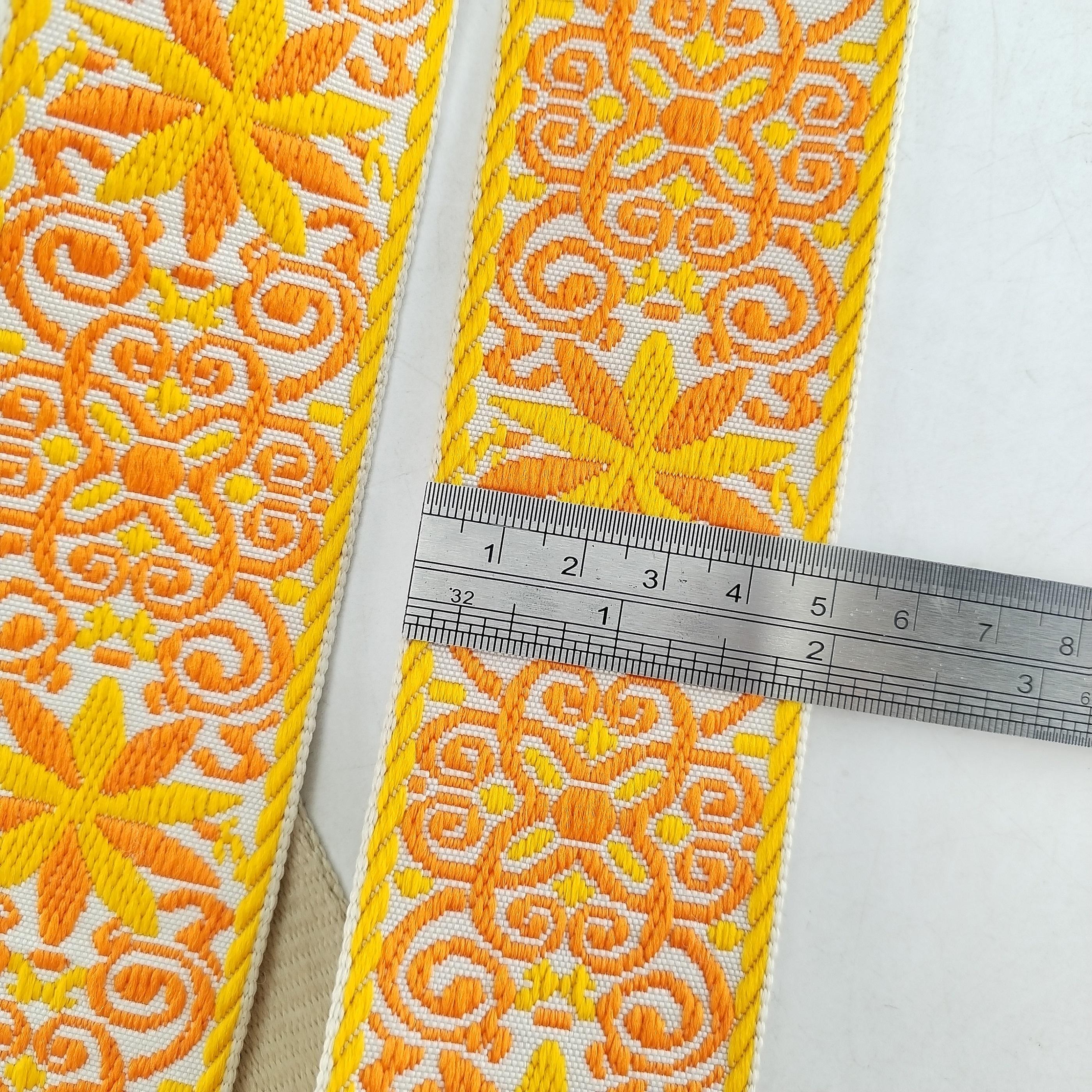 Factory Direct 5cm Polyester Clothing Ethnic Embroidery Webbing Bag Guitar Strap Embossed Floral Pattern Webbing Strap