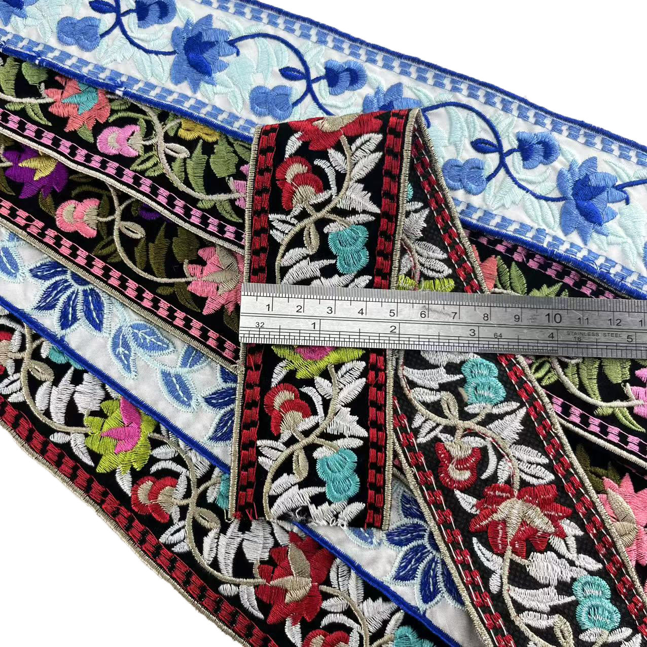 Custom Embroidered Webbing Indian Floral Embroidery Ribbon for Crafts Clothing Bedding Curtains Tablecloth Embroidery Lace Trim