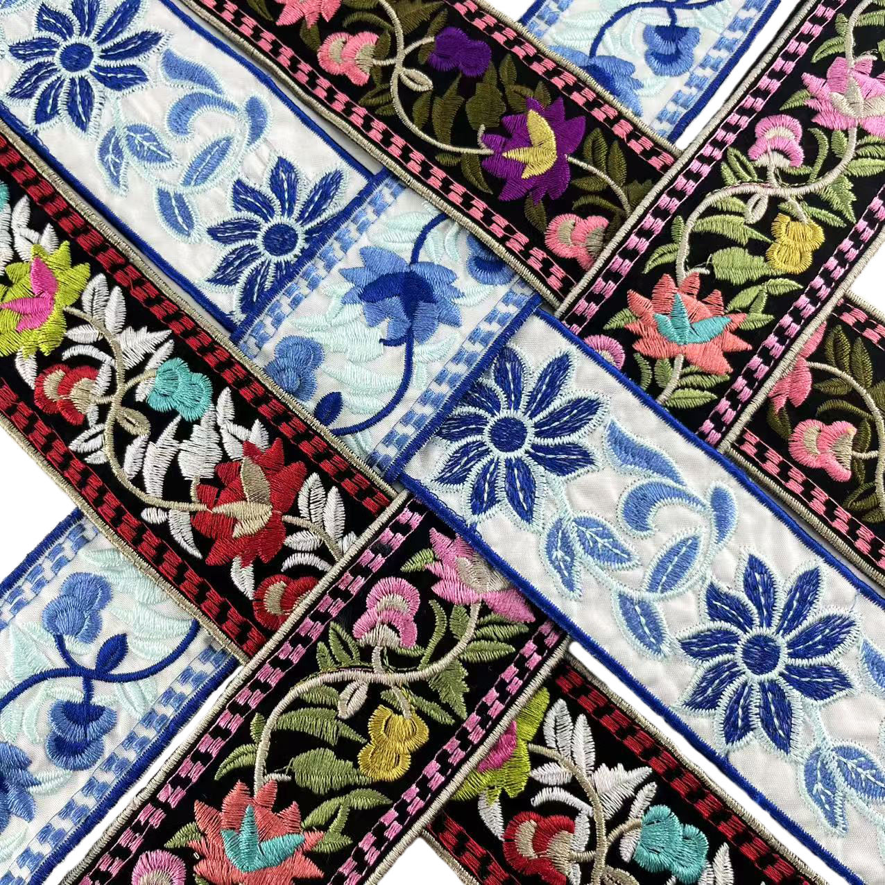 Custom Embroidered Webbing Indian Floral Embroidery Ribbon for Crafts Clothing Bedding Curtains Tablecloth Embroidery Lace Trim