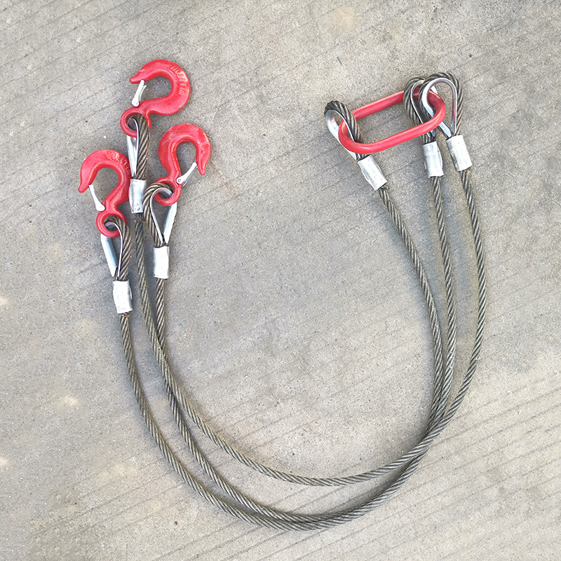 3 Leg bright oil steel Wire Rope Sling Hook and Loop 3tons Lifting Slings