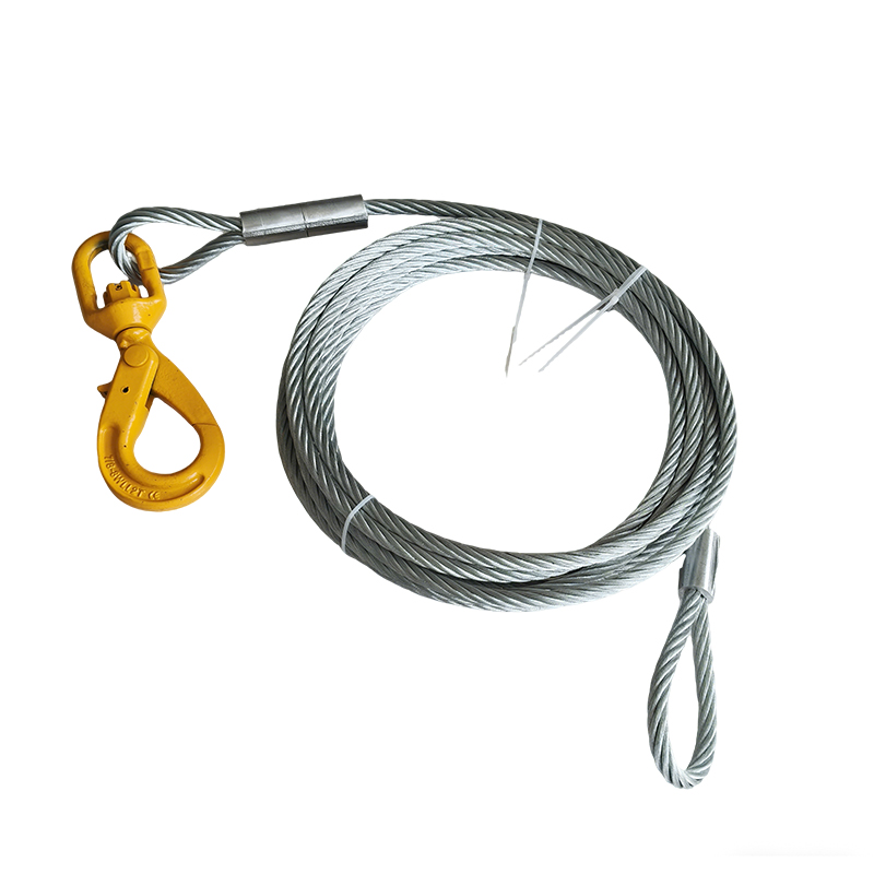 10mm galvanized steel wire rope Sling soft eye 5tons with Safety Hook