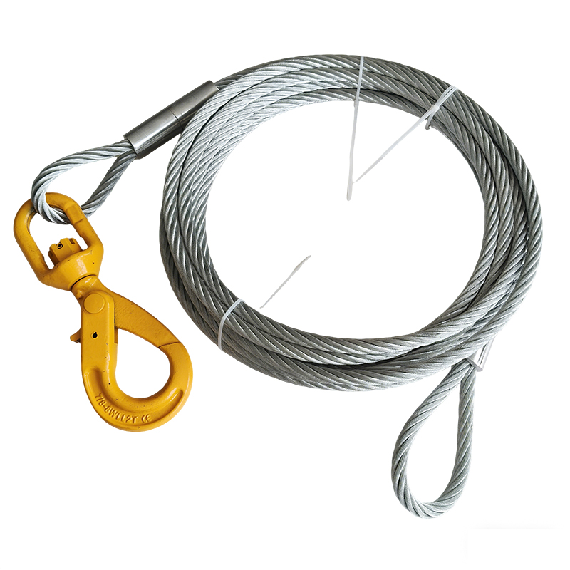10mm galvanized steel wire rope Sling soft eye 5tons with Safety Hook