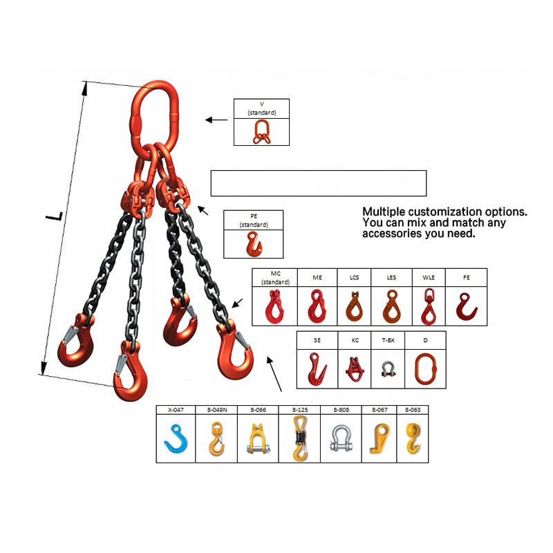 6-22mm Lifting Chain Sling 1 2 3 4 Legs G80 Welded Chain Sling With Hook