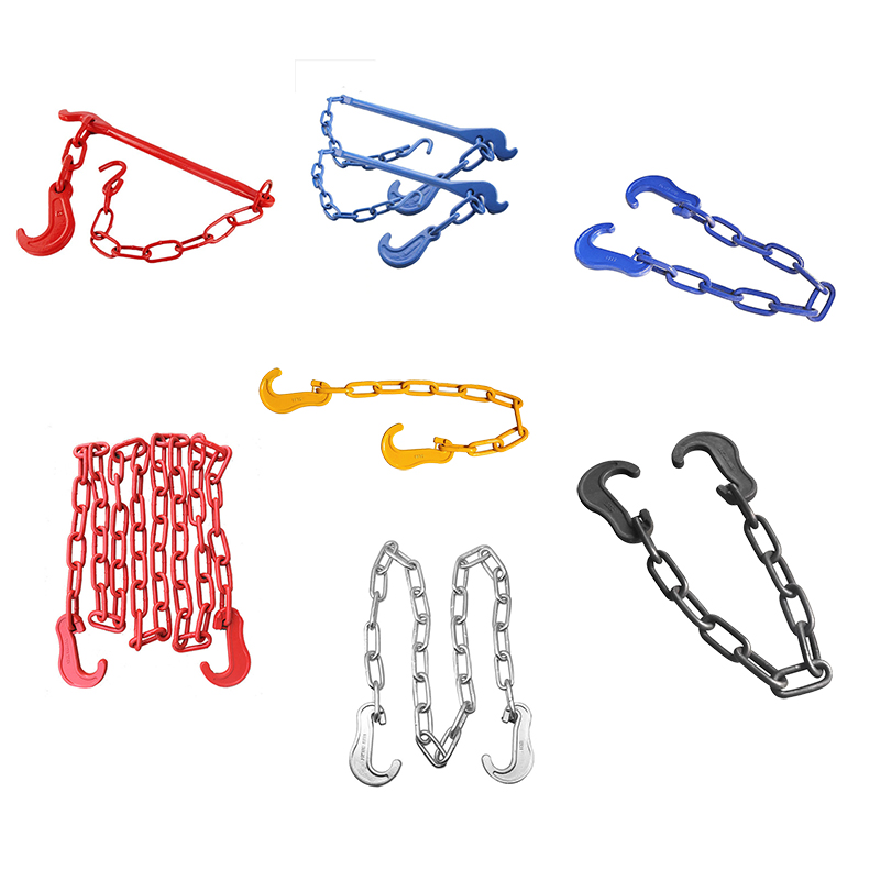 G80 Alloy Steel Welded Marine Lashing Link Chain Hot Dip Galvanized with Double Eye Grab Hooks 8mm 10mm