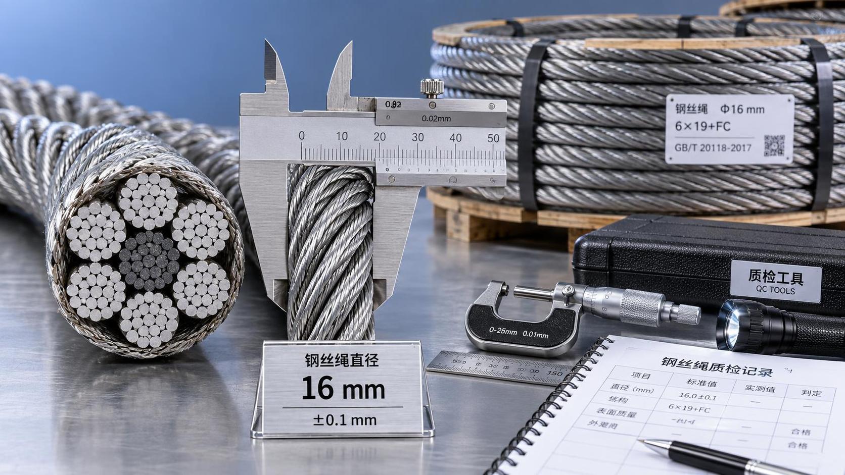 How to confirm a 16 mm wire rope core fits the rope construction