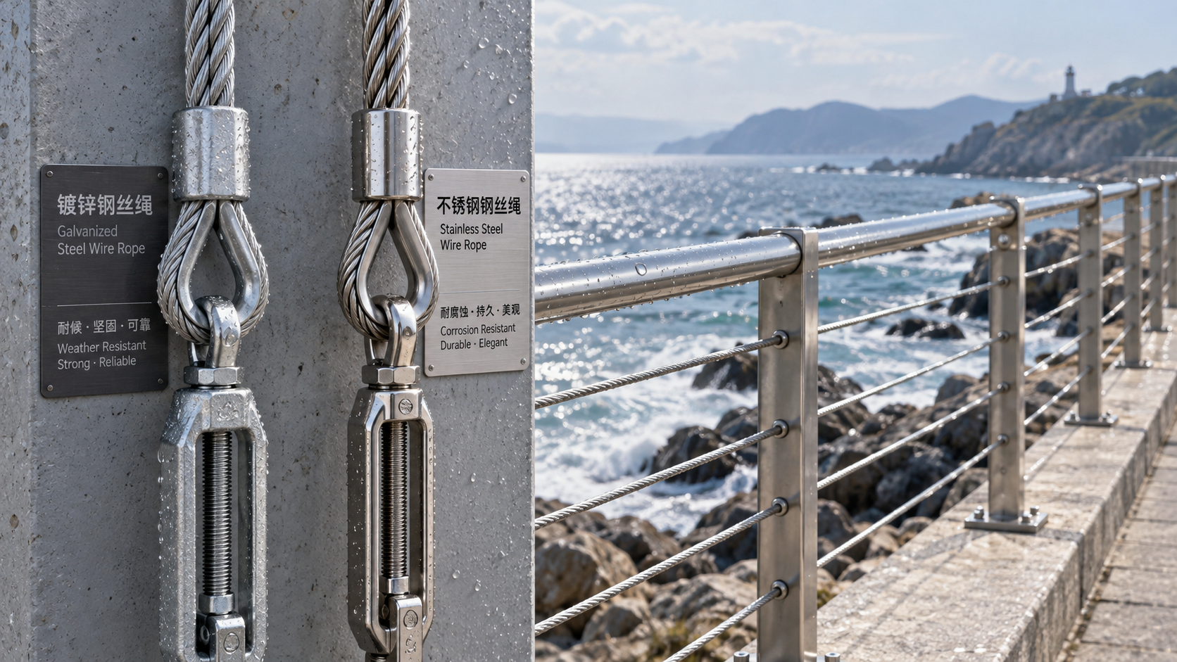 Câble galvanisé ou câble en acier inoxydable pour les installations extérieures en milieu côtier