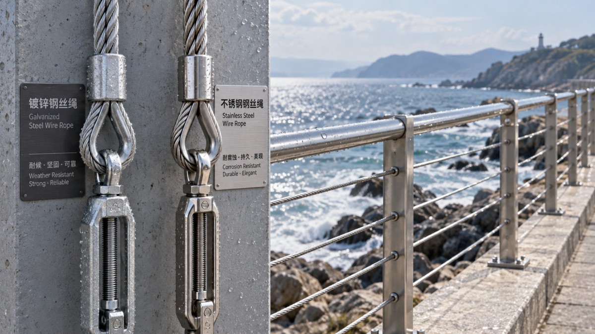 Câble galvanisé ou câble en acier inoxydable pour les installations extérieures en milieu côtier