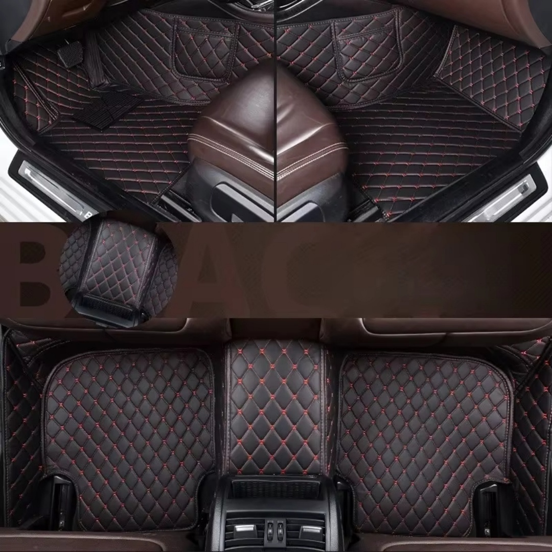 Linen diamond pattern full-coverage car floor mats, suitable for standard sizes, universal, non-slip, easy to clean, complete set.
