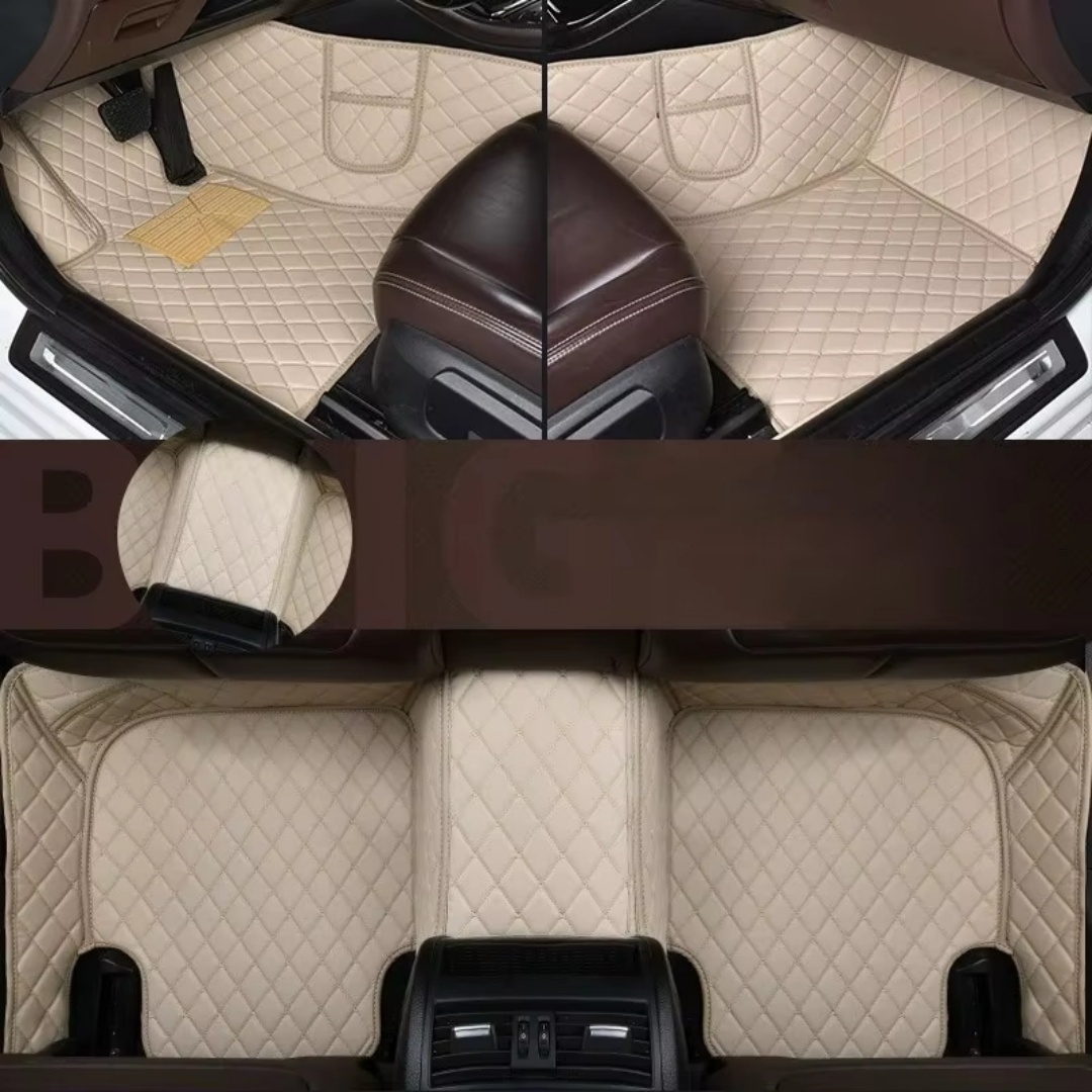 Linen diamond pattern full-coverage car floor mats, suitable for standard sizes, universal, non-slip, easy to clean, complete set.