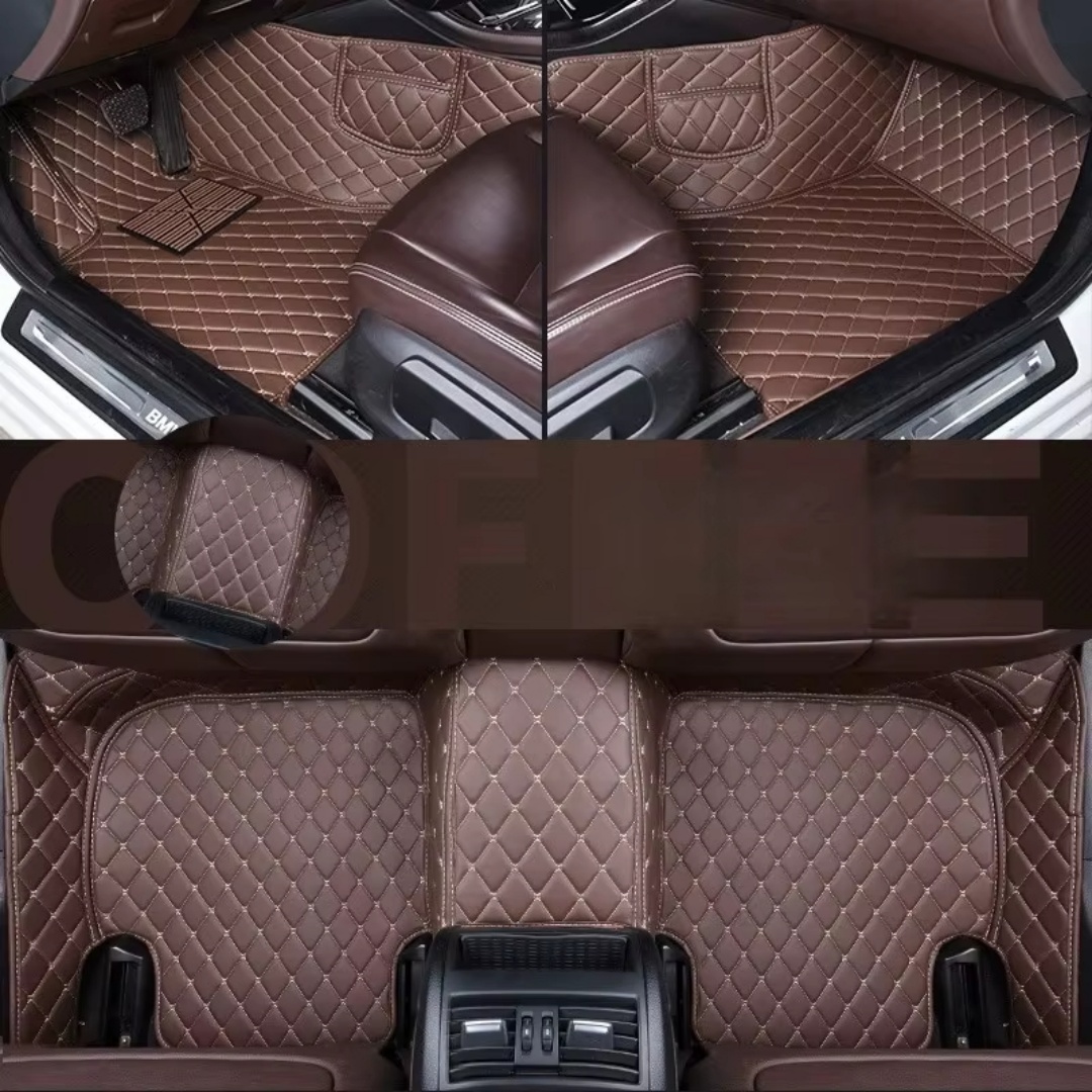 Linen diamond pattern full-coverage car floor mats, suitable for standard sizes, universal, non-slip, easy to clean, complete set.