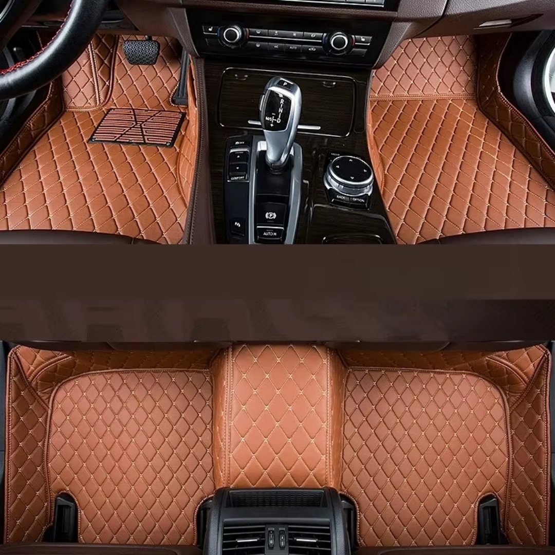 Linen diamond pattern full-coverage car floor mats, suitable for standard sizes, universal, non-slip, easy to clean, complete set.