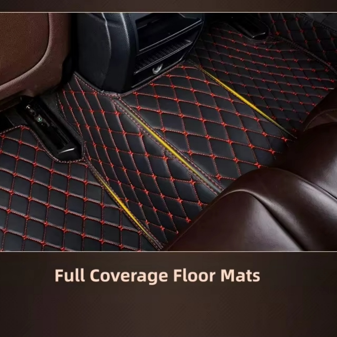 Linen diamond pattern full-coverage car floor mats, suitable for standard sizes, universal, non-slip, easy to clean, complete set.