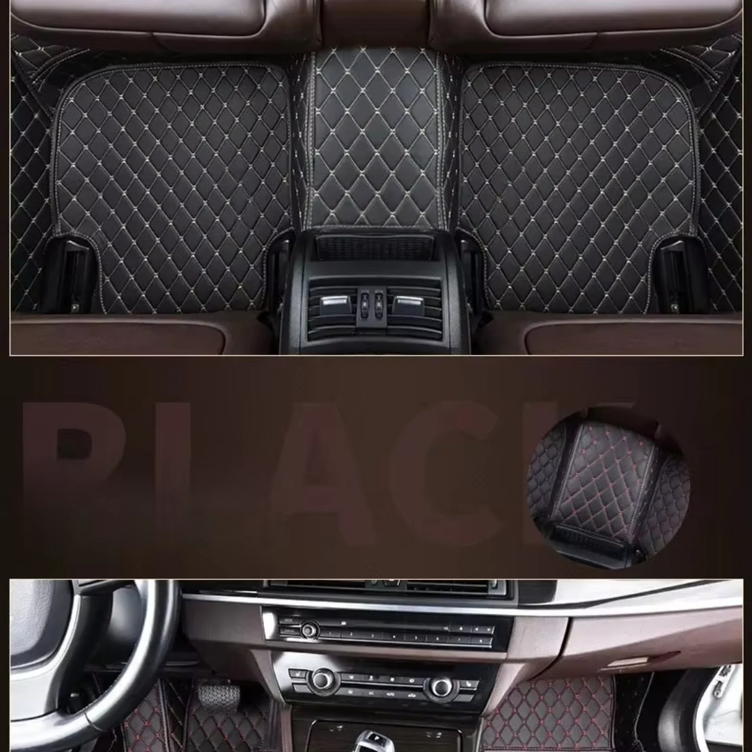 Linen diamond pattern full-coverage car floor mats, suitable for standard sizes, universal, non-slip, easy to clean, complete set.